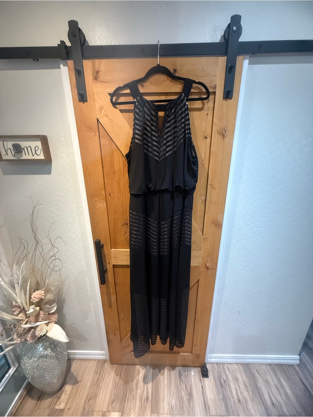 INC Black Sleeveless Maxi Dress with Chevron Detail